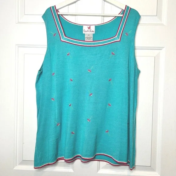 Quacker Factory Vintage Embroidered Sweater Tank Cardigan‎ Set 2X Silk Cotton - Picture 7 of 9